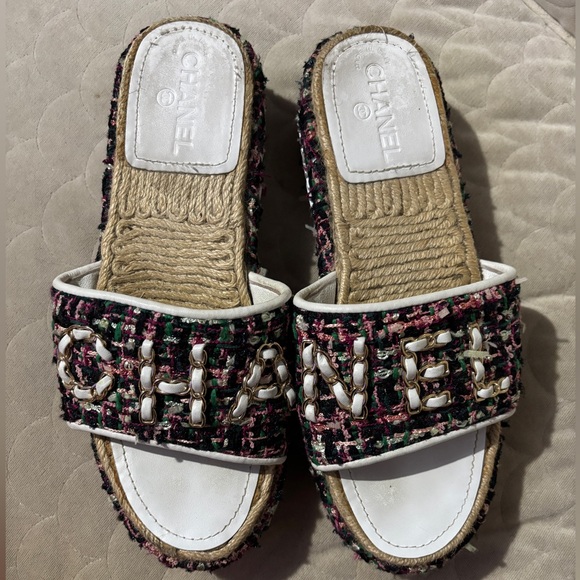 Chanel 39 tweed platform block sandals - Picture 1 of 7